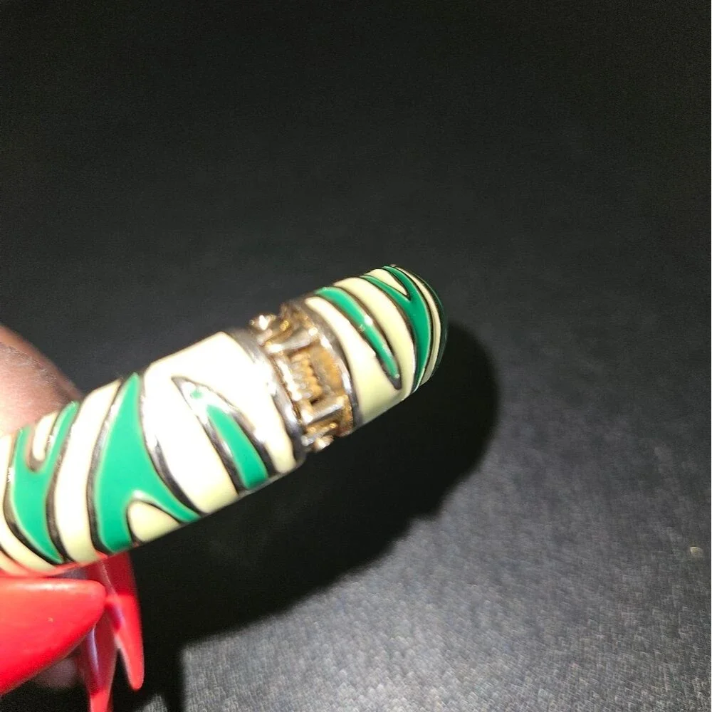 Blue & Green 2 pc. Zebra Print Metal Hinge Bracelets